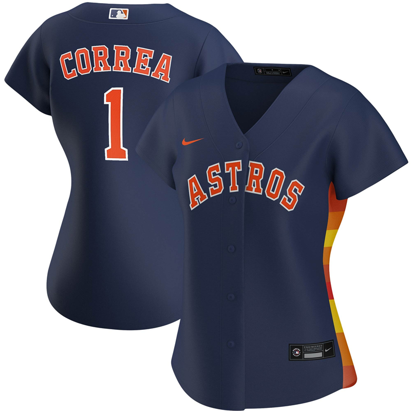 2020 MLB Women Houston Astros #1 Carlos Correa Nike Navy Alternate 2020 Replica Player Jersey 1